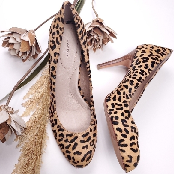Lands' End Leopard Print Calf Fur Heels Size 10B - Picture 10 of 11